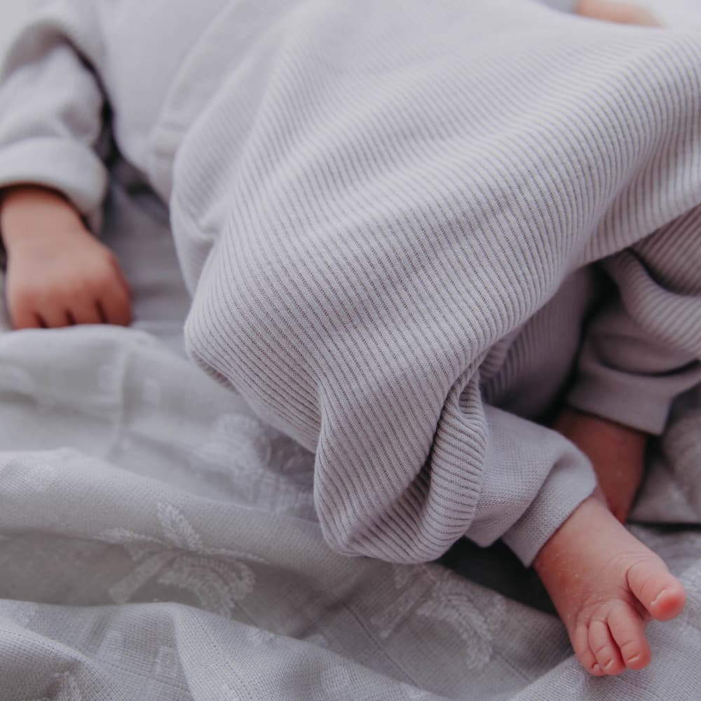 100% Certified Organic Cotton Rib-Knit Autumn Baby Sleep Pants - Grey