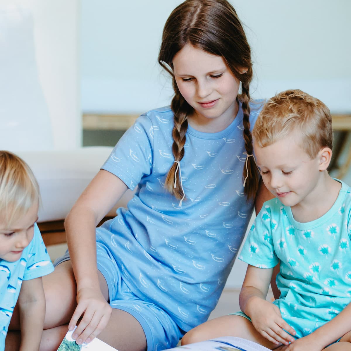 100% Organic Cotton Summer Short Pyjama Set - Tiny Whales Hydrangea Blue