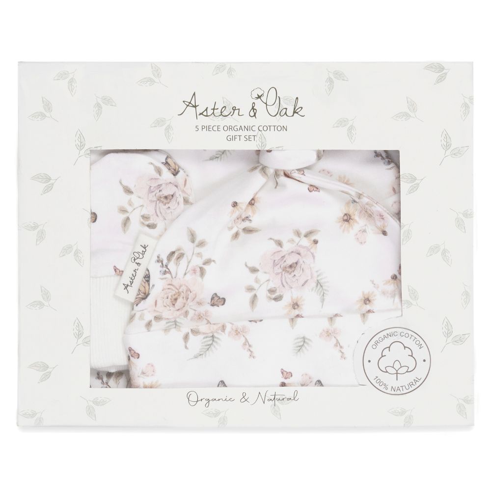 Aster & Oak 5 Piece Organic Cotton Gift Box Set - Butterfly Garden