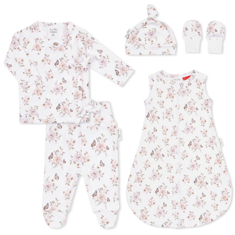 Aster & Oak 5 Piece Organic Cotton Gift Box Set - Butterfly Garden