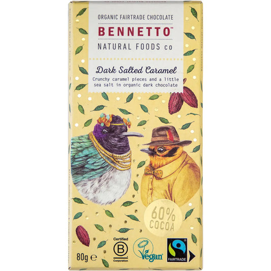 Bennetto Organic Choc Dark Chocolate 80g- Dark Crunchy Caramel