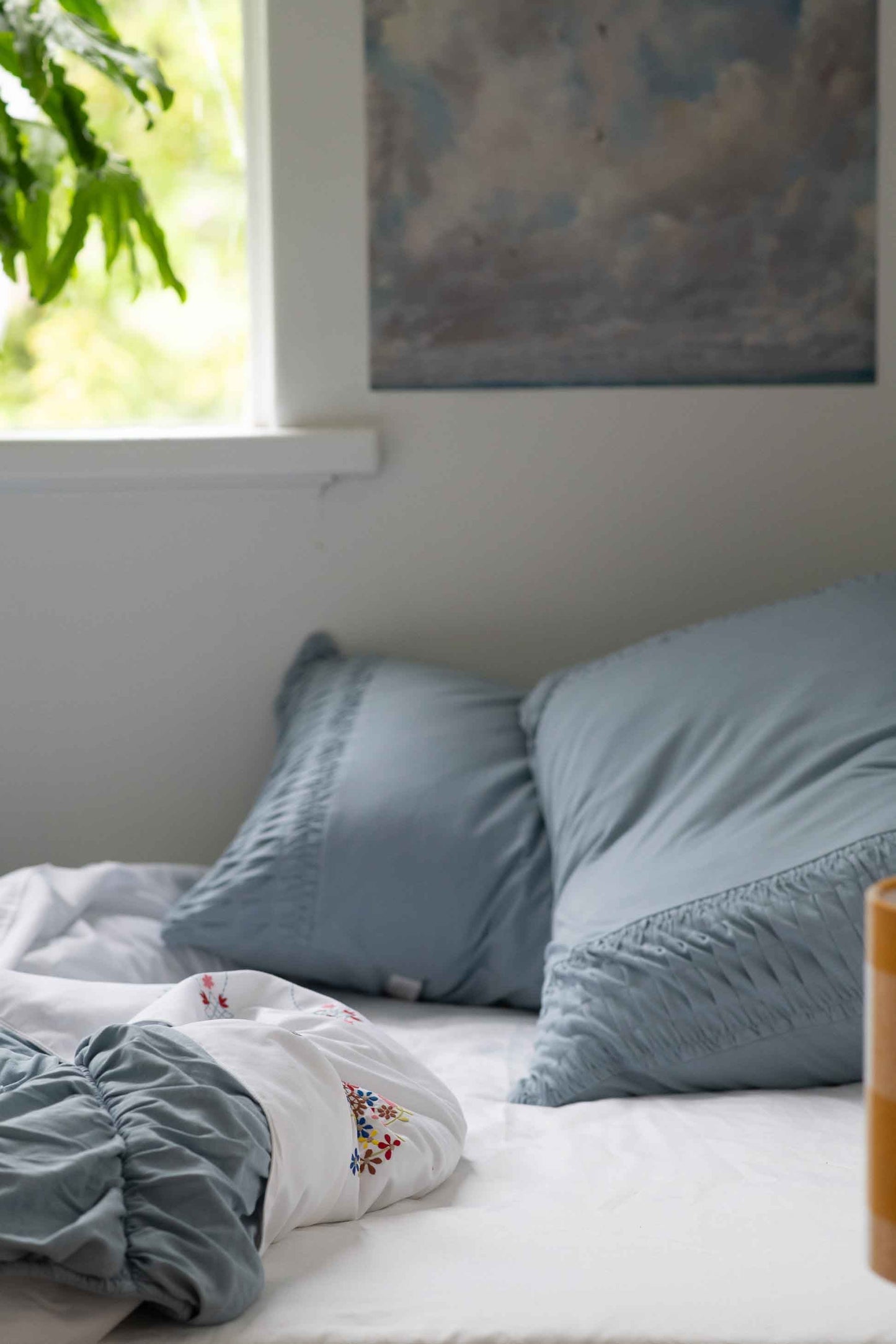 Lazybones Organic Cotton Rosette Pillowcase Set - Chambray