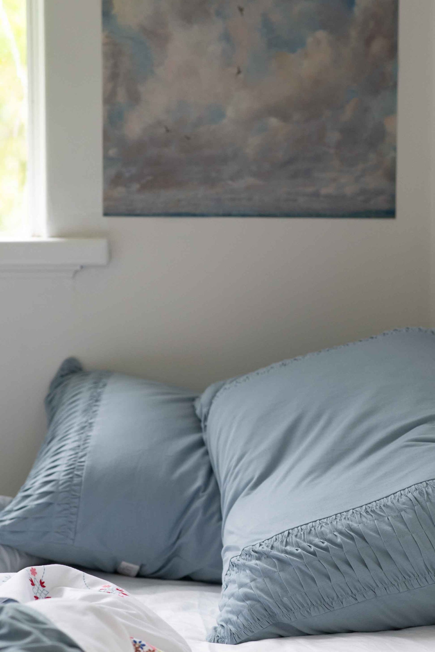 Lazybones Organic Cotton Rosette Pillowcase Set - Chambray
