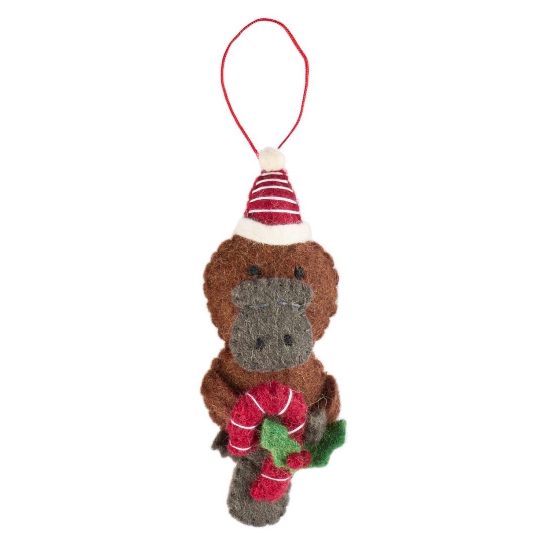 Fairtrade Felt Christmas Decoration - Platypus (Candy Cane)