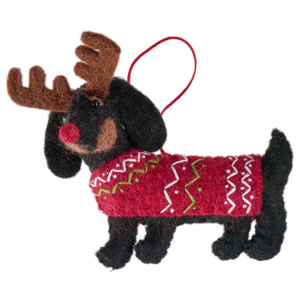 Fairtrade Felt Christmas Decoration - Rudolph Dachshund