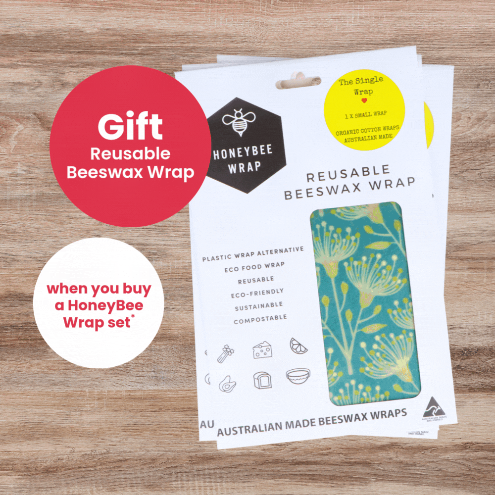 YOUR GIFT Honeybee Small Beeswax Wrap when you purchase a Set of 3 or Set of 4 Beeswax Wraps.