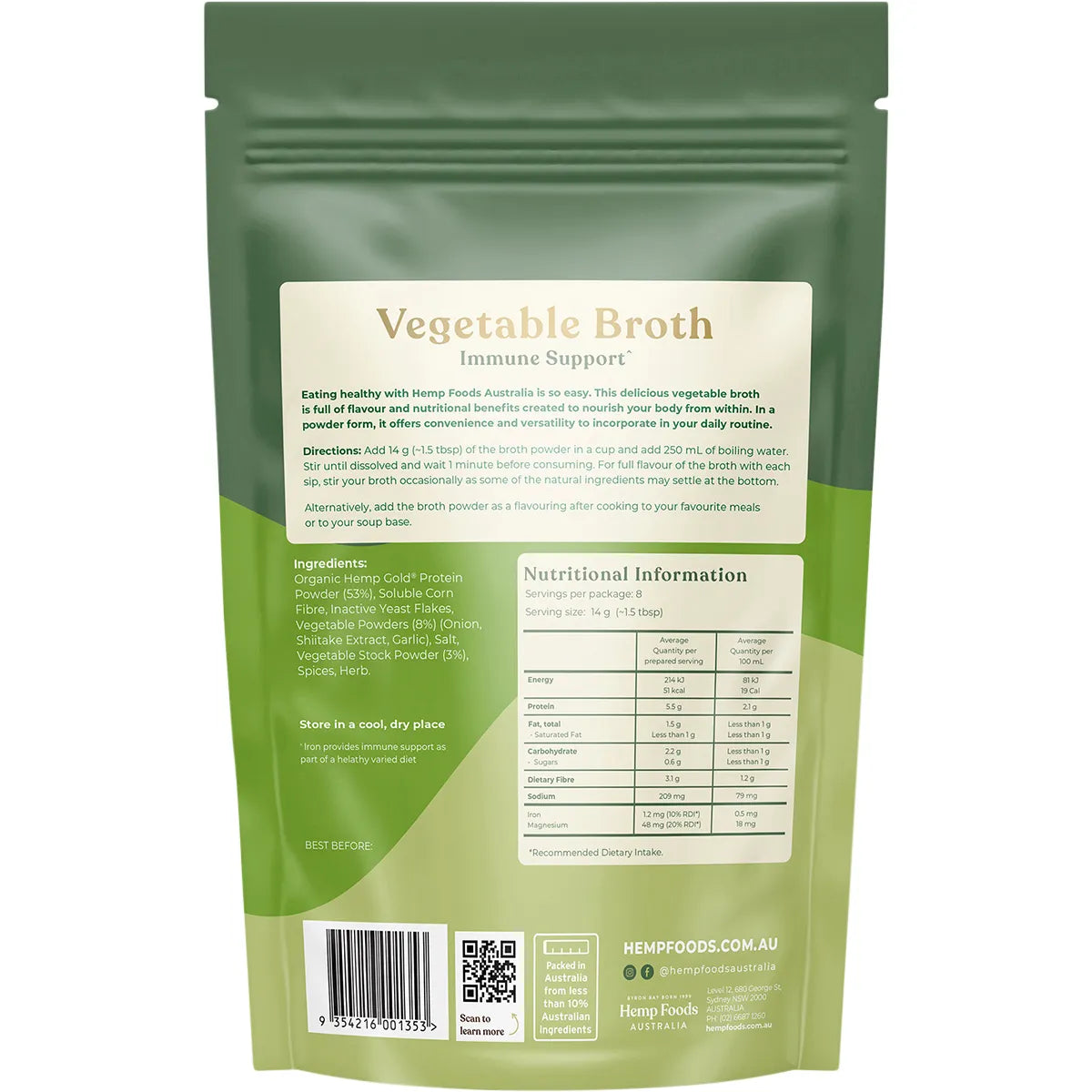 Hemp Foods Australia Vegetable Broth - Immunity 112g