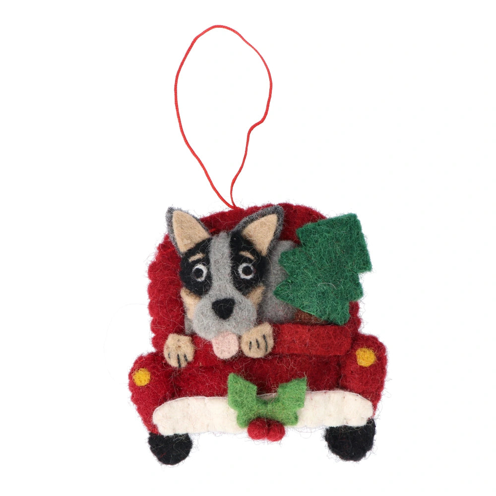 Fairtrade Felt Christmas Decoration - Dog in Truck