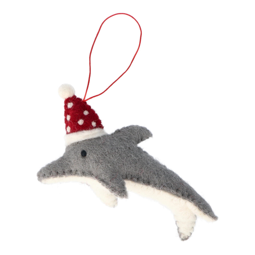 Fairtrade Felt Christmas Decoration - Dolphin with Hat
