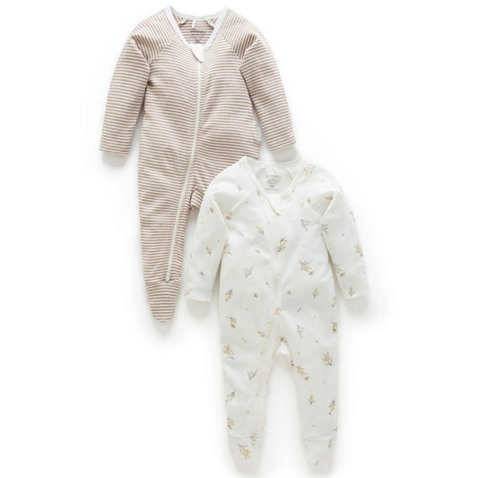 Purebaby 2 Pack Zip Growsuit - Vanilla Wattle Bee