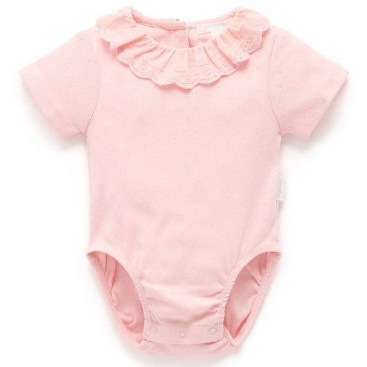 Purebaby Pointelle Ruffle Bodysuit - Guava