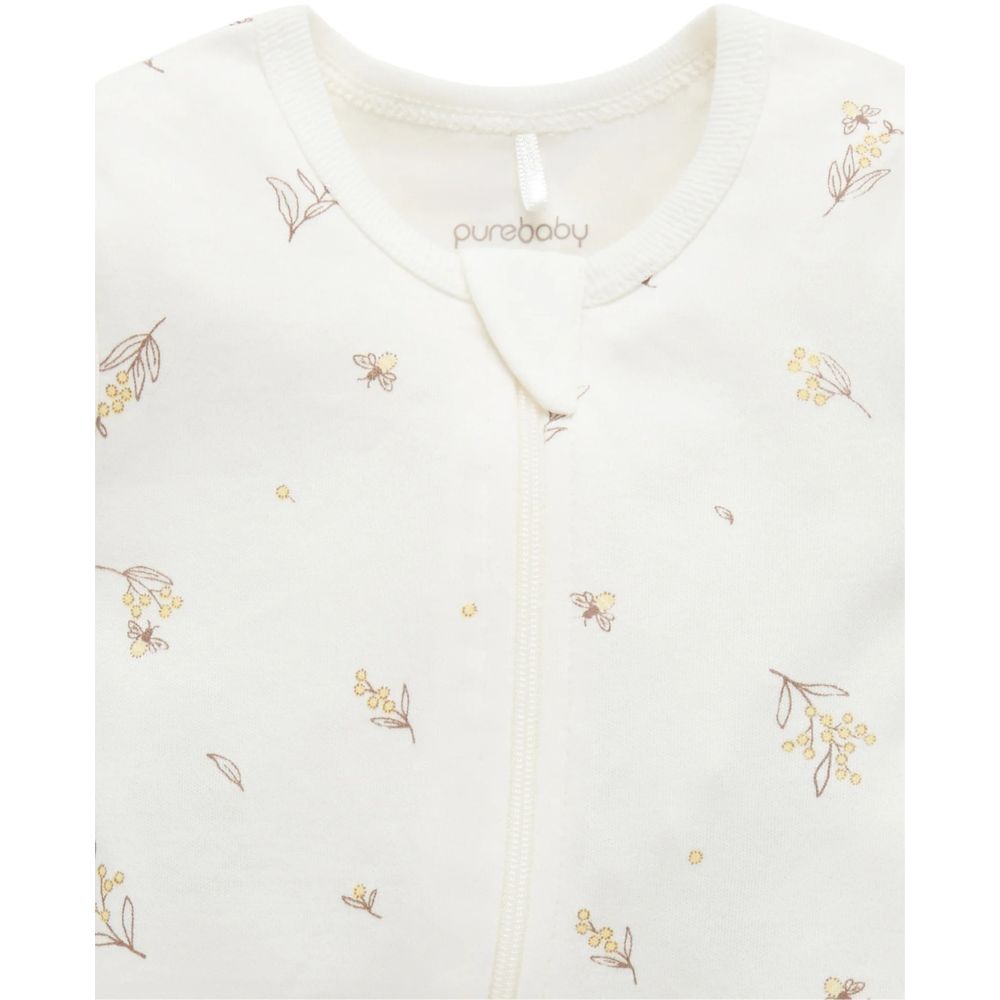 Purebaby Short Sleeve Zip Growsuit - Wattle Bee