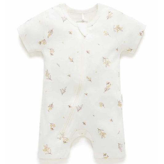 Purebaby Short Sleeve Zip Growsuit - Wattle Bee