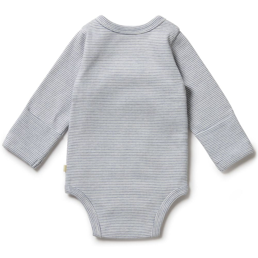 Wilson & Frenchy Organic Stripe Rib Wrap Bodysuit - Rain Drop