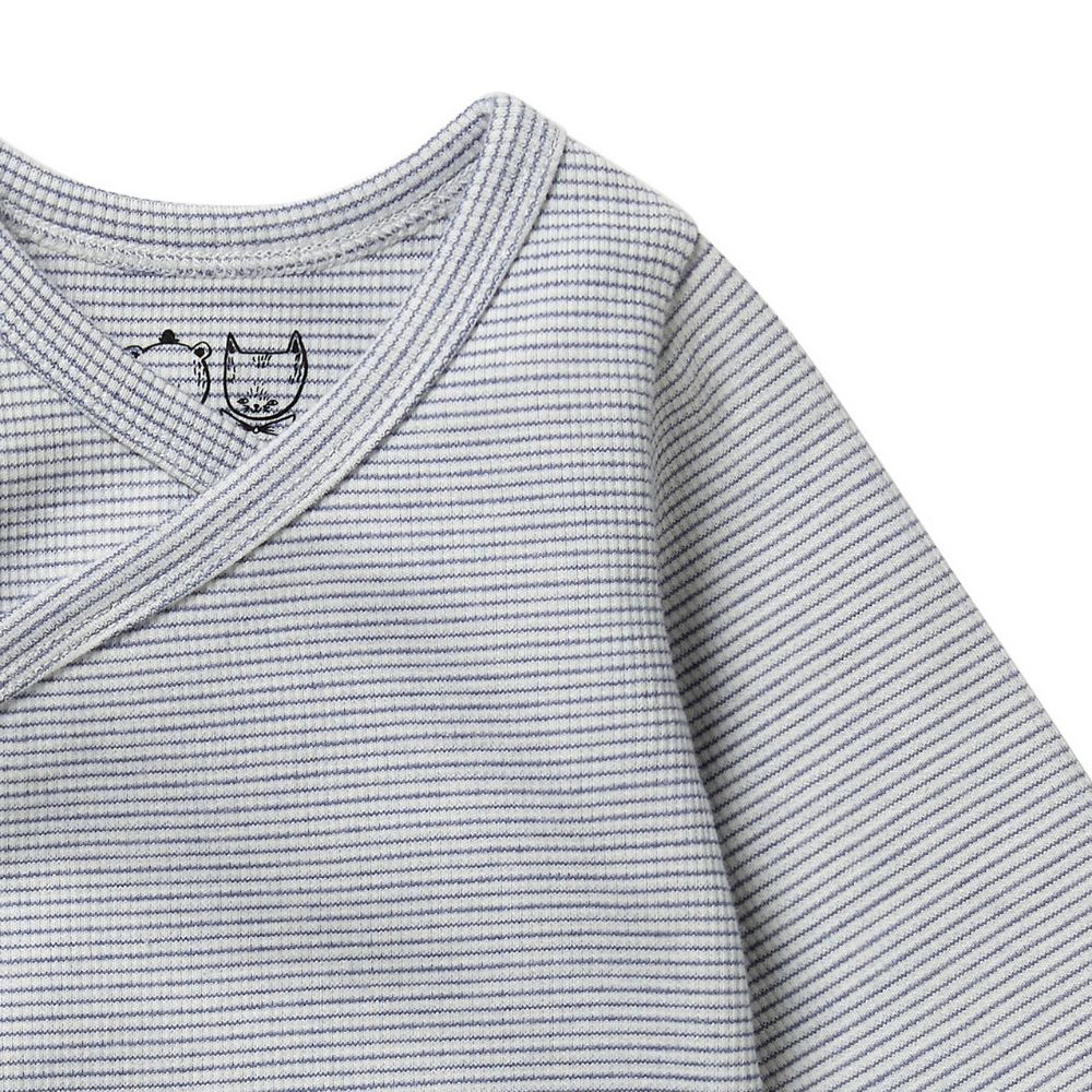 Wilson & Frenchy Organic Stripe Rib Wrap Bodysuit - Rain Drop