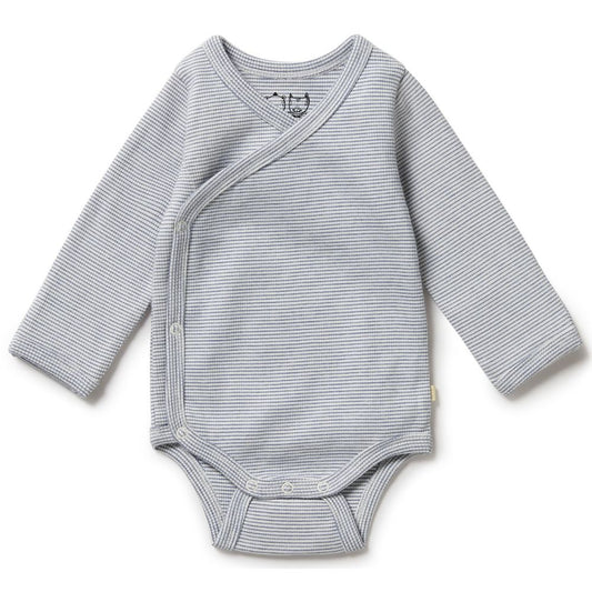 Wilson & Frenchy Organic Stripe Rib Wrap Bodysuit - Rain Drop