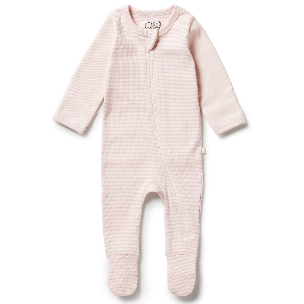 Wilson & Frenchy Organic Stripe Rib Zipsuit with Feet - Cantaloupe