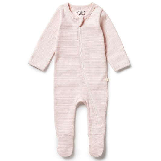 Wilson & Frenchy  Organic Stripe Rib Zipsuit with Feet - Cantaloupe