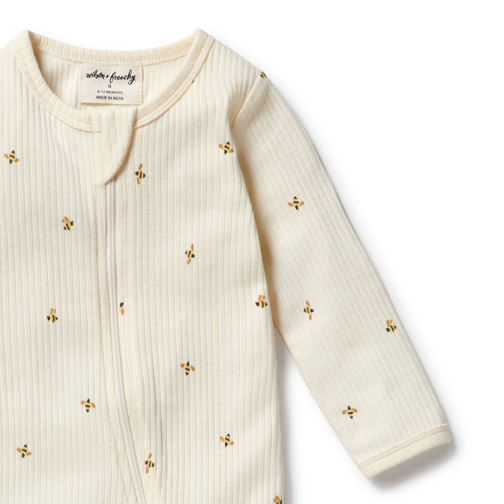 Wilson & Frenchy Organic Zipsuit with Feet - Bee Mine