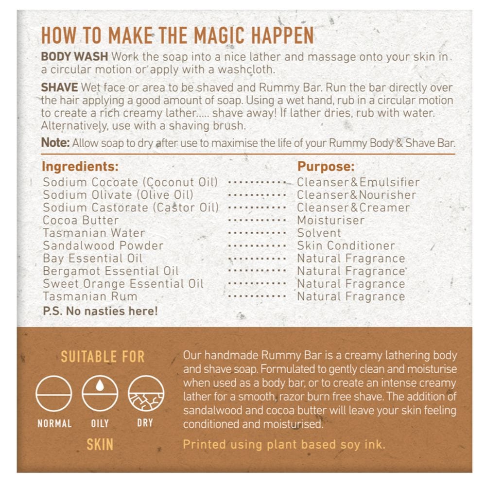 Downunder Wash Co Rummy Body & Shave Soap Bar 115g
