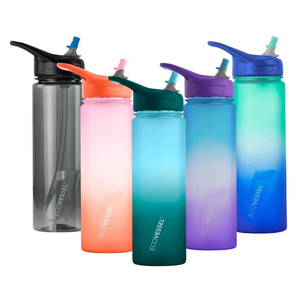 EcoVessel Wave Tritan Plastic Sports Water Bottle with Flip Straw, Leak Proof Lid, and Carry Handle 24 oz (Forest Horizon)