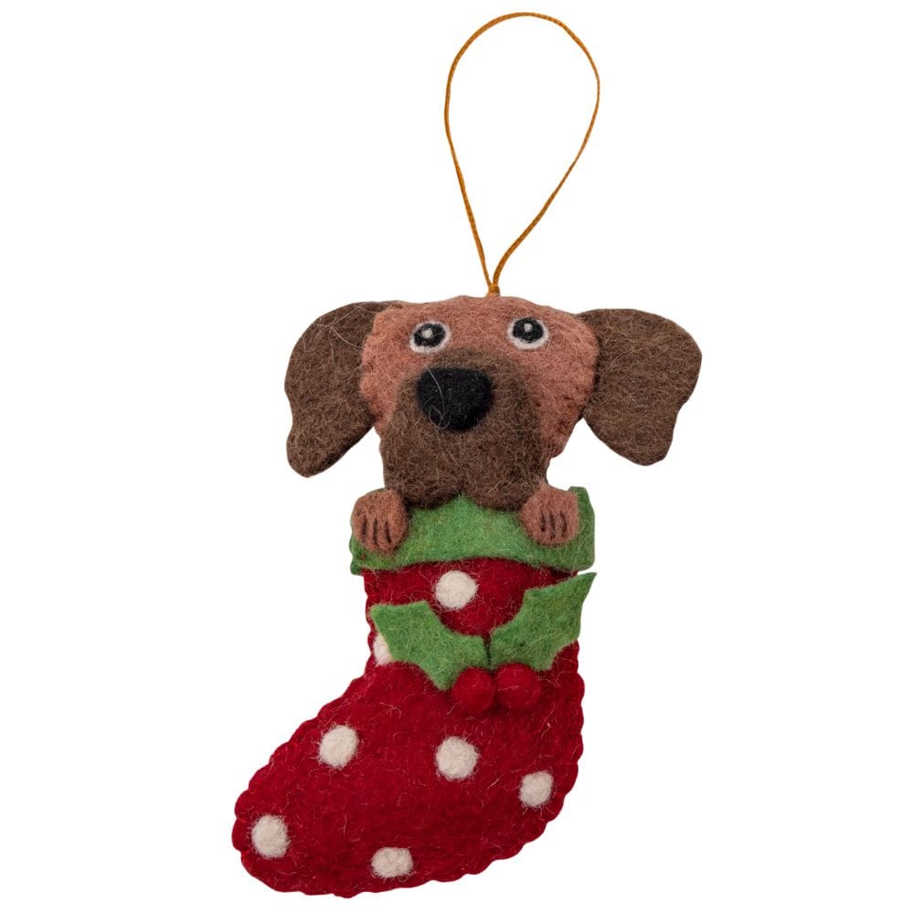 Fairtrade Felt Christmas Decoration - Ridgeback in Stocking