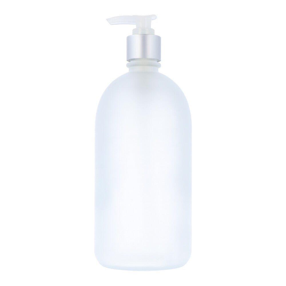 Frosted Glass Bottle with Silver Lotion Pump - 500ml