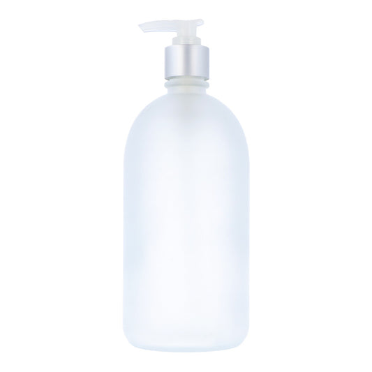 Frosted Glass Bottle with Silver Lotion Pump - 500ml