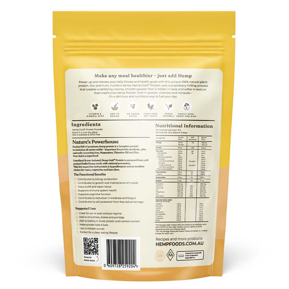 Hemp Foods Australia Certified Organic Hemp Gold Protein 450g