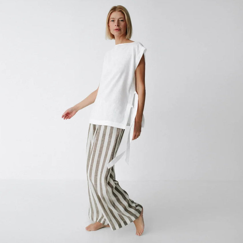 Seaside Tones Linen Pant - Brown Stripe
