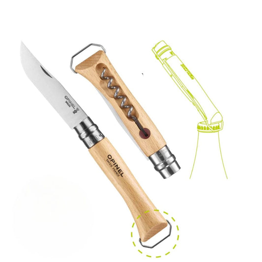 Opinel No.10 Beech Pocket Knife with Corkscrew & Bottle Opener