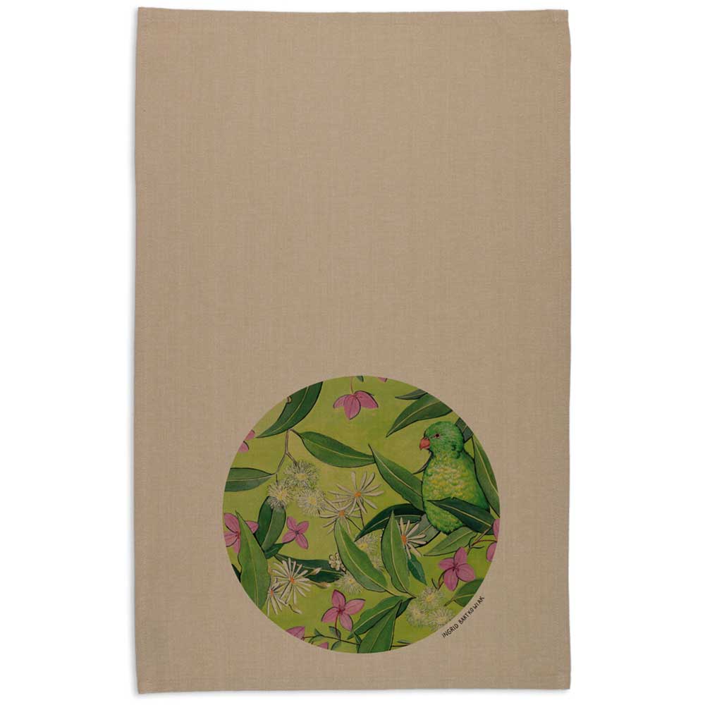 The Linen Press Ingrid Bartkowiak Organic Cotton Tea Towel (beige) Scaly Breasted Lorikeet