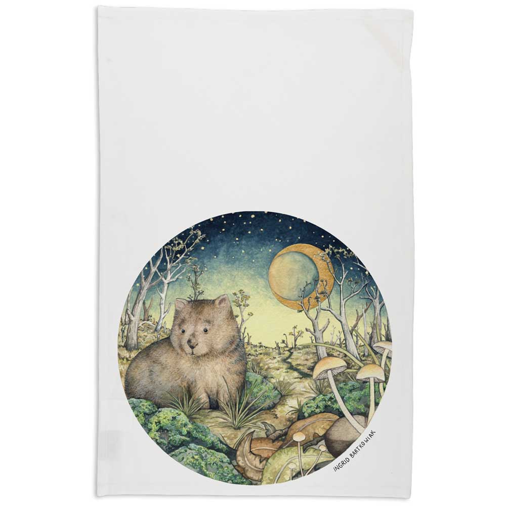 The Linen Press Ingrid Bartkowiak Organic Cotton Tea Towel (white) Wombat