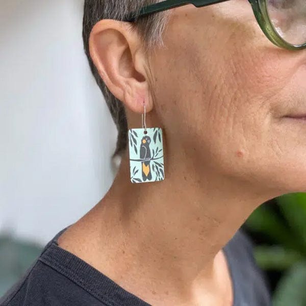 To The Trees Australian Bird Earrings Yellow Tailed Cockatoos Small