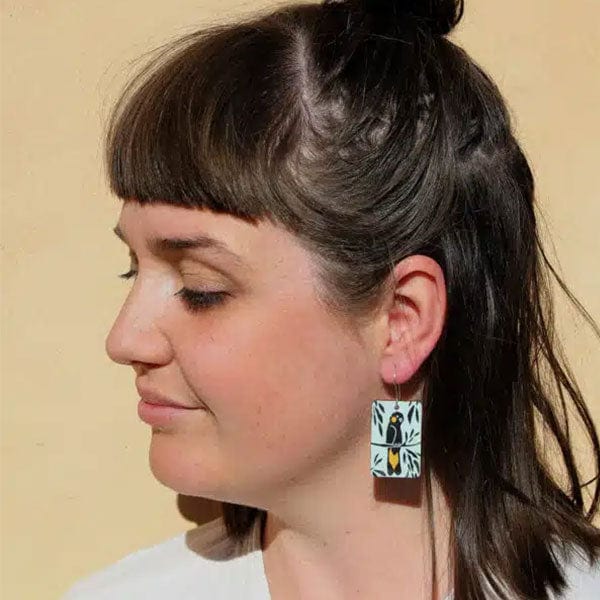 To The Trees Australian Bird Earrings Yellow Tailed Cockatoos Small