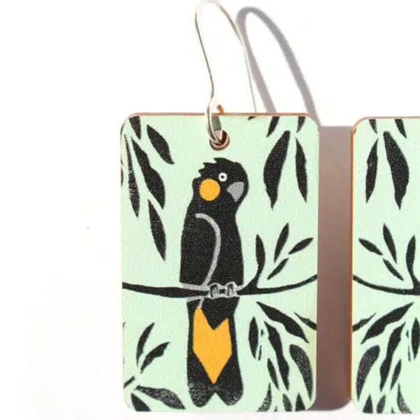 To The Trees Australian Bird Earrings Yellow Tailed Cockatoos Small
