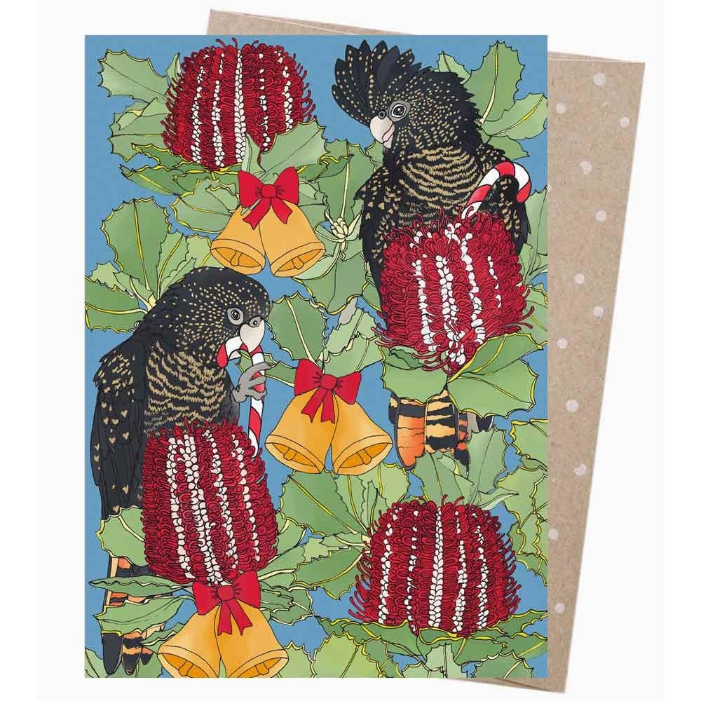 Earth Greetings Christmas Card - Red Tails and Bells