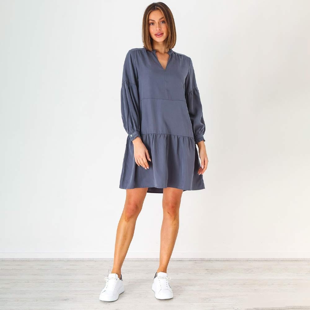 Naturals by O & J Tiered Long Sleeve Tencel Dress - Slate