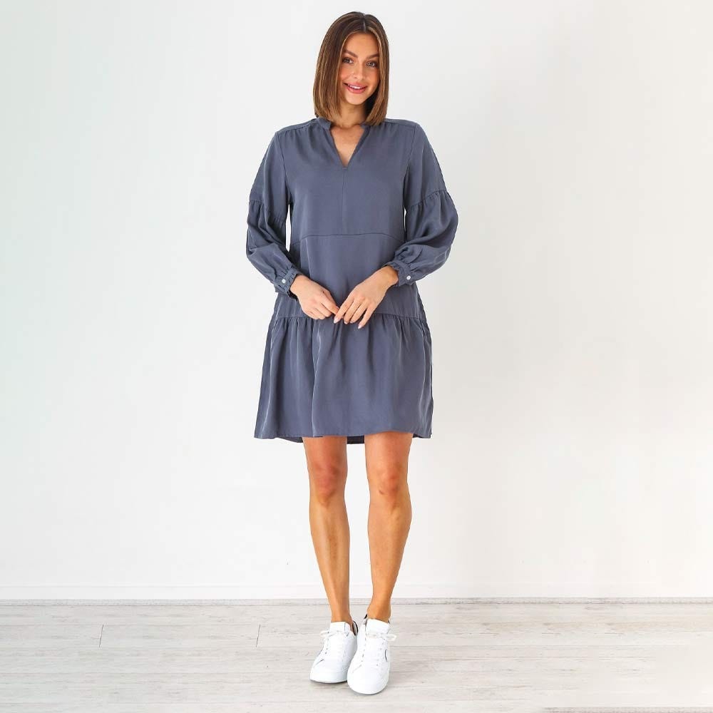 Naturals by O & J Tiered Long Sleeve Tencel Dress - Slate