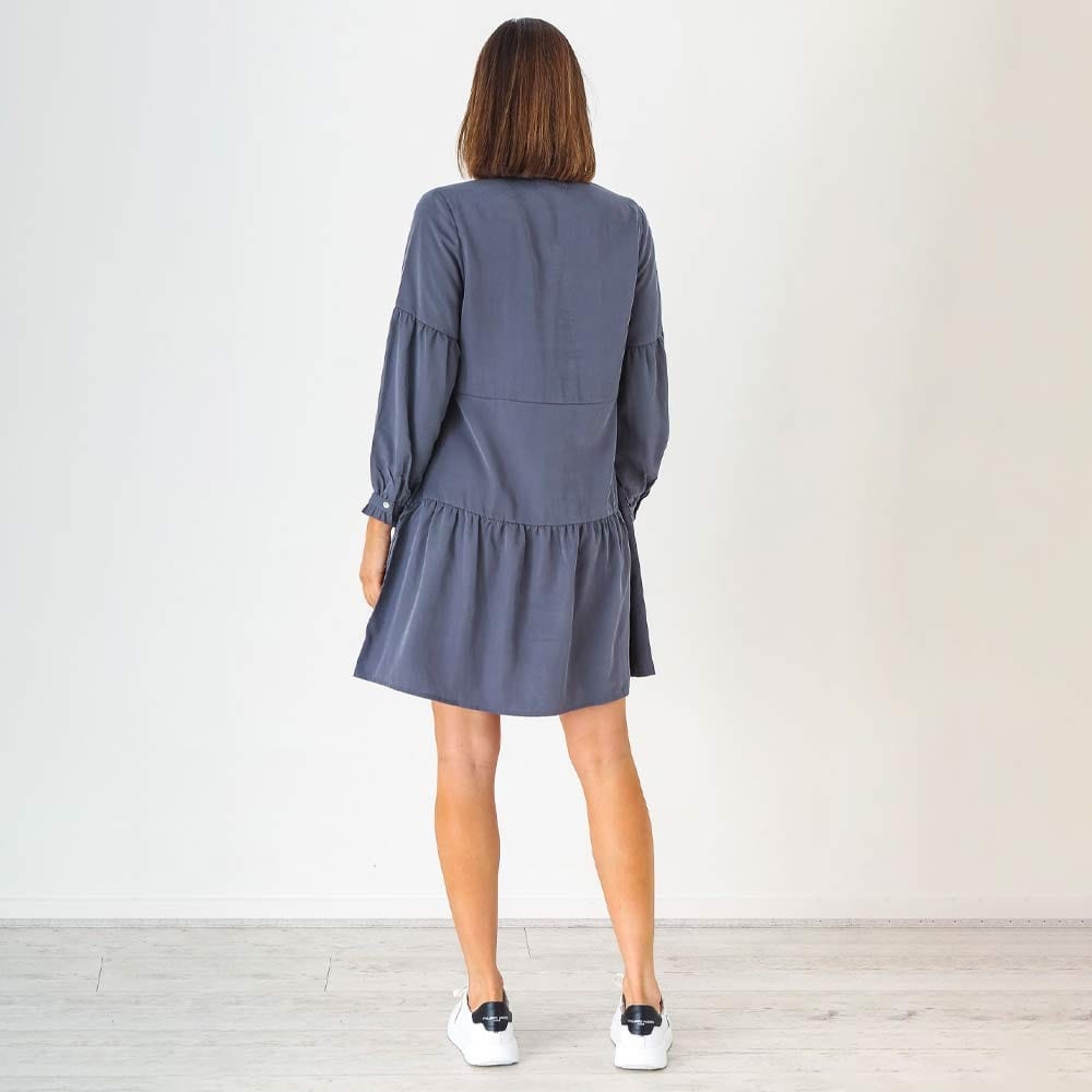 Naturals by O & J Tiered Long Sleeve Tencel Dress - Slate