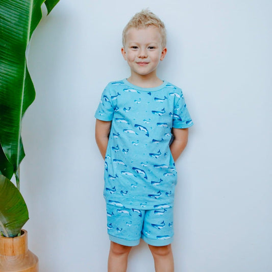 Organic Nights Childrens Short Pyjama Set - Watercolour Whale Pods