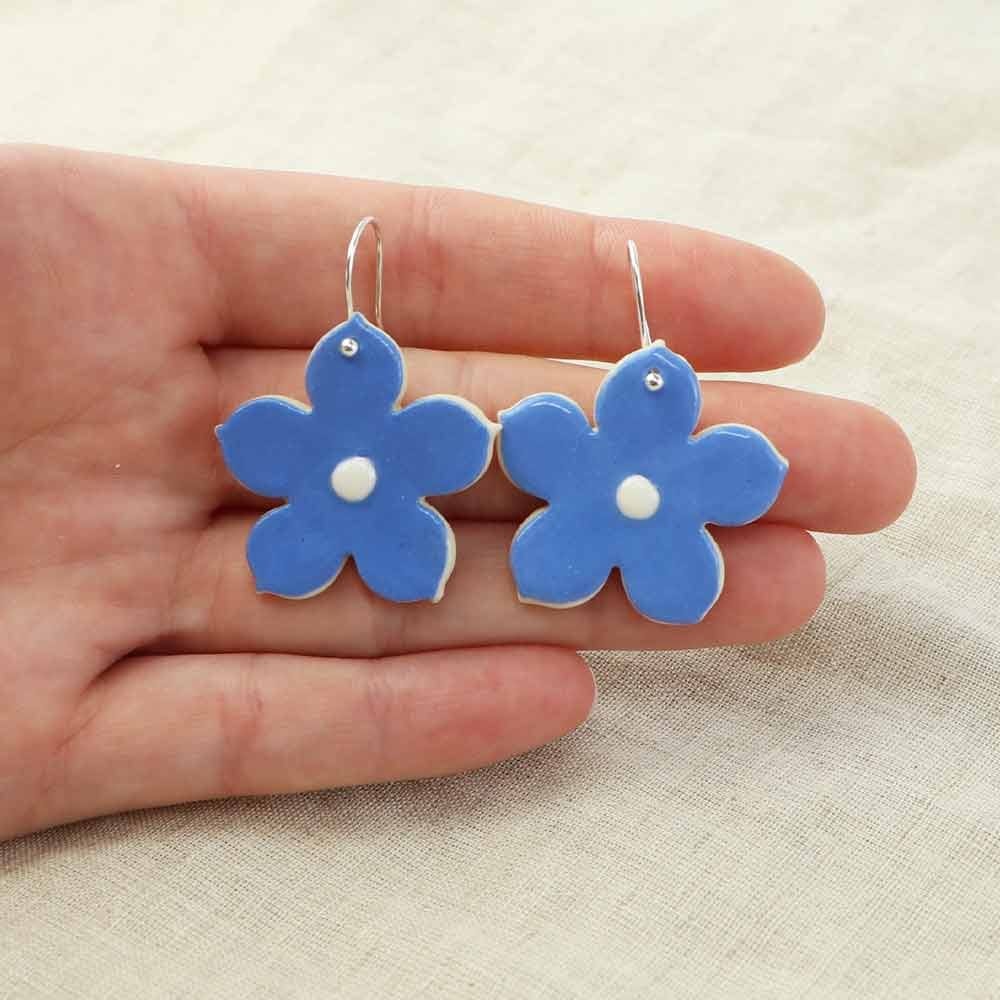Paper Boat Press Large Flower Drop Earrings - Blue