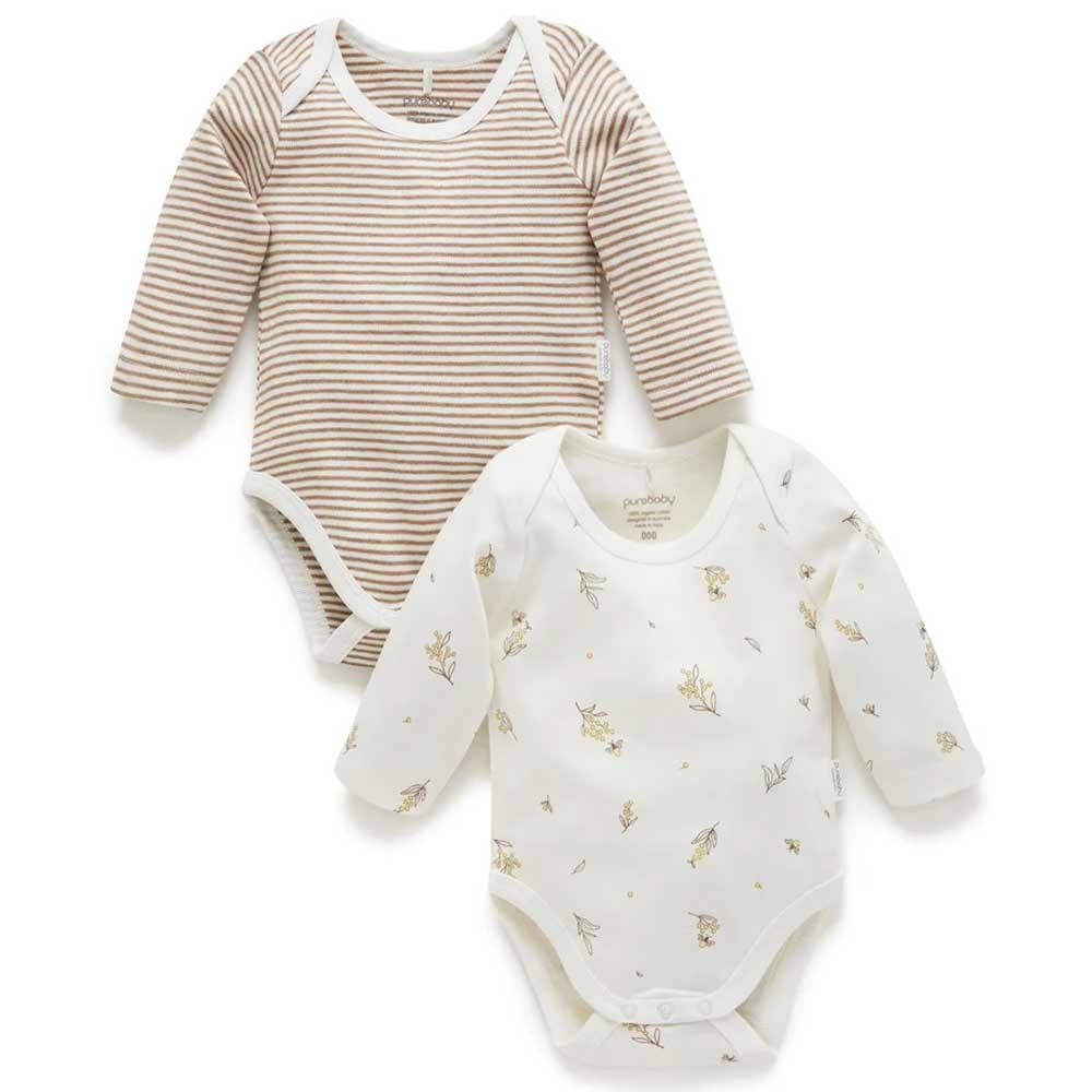 Purebaby Bodysuit 2 Pack - Vanilla Wattle Bee