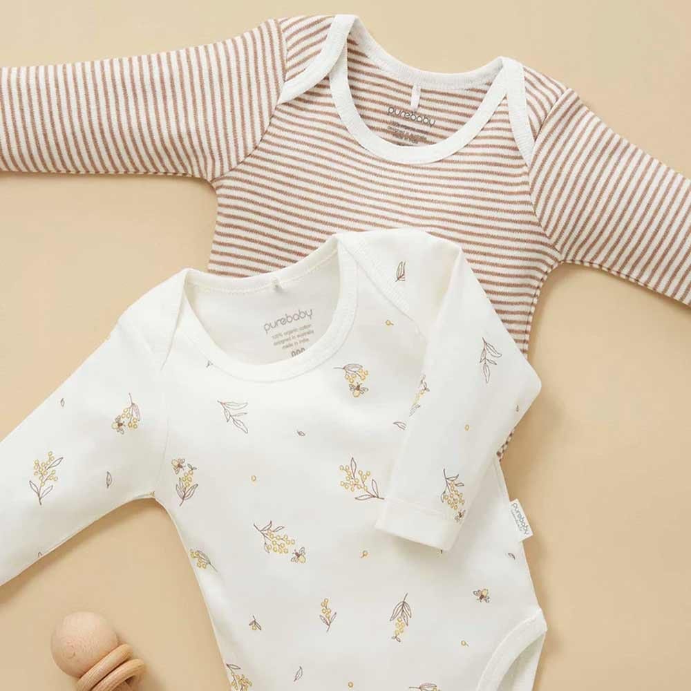Purebaby Bodysuit 2 Pack - Vanilla Wattle Bee