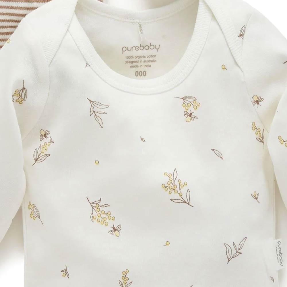 Purebaby Bodysuit 2 Pack - Vanilla Wattle Bee