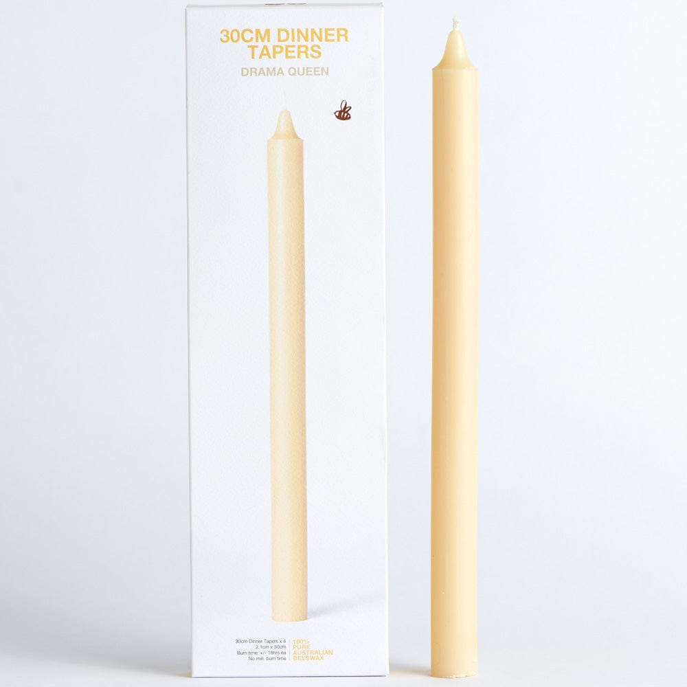 Queen B Beeswax Taper Candles 4pk - 30cm/18hr Burn Time