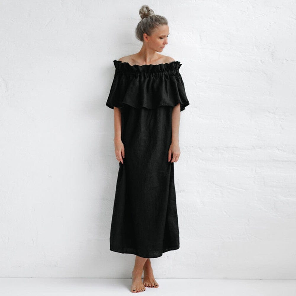 Seaside Tones Off Shoulder Dress - Black