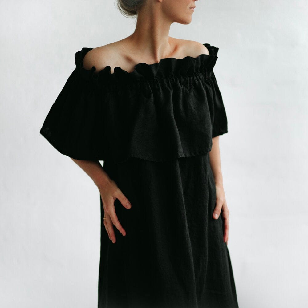 Seaside Tones Off Shoulder Dress - Black