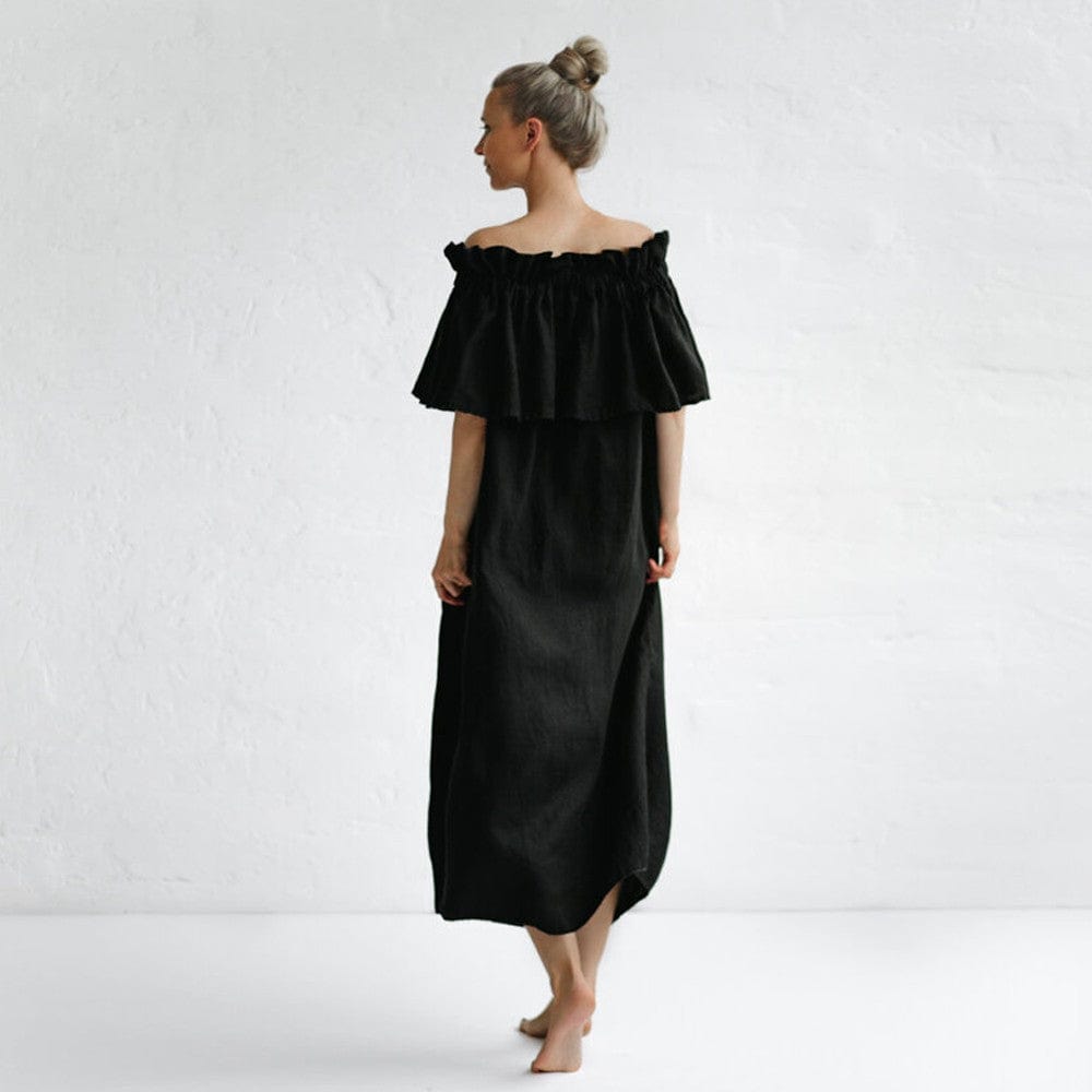 Seaside Tones Off Shoulder Dress - Black