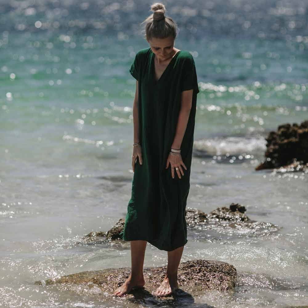 Seaside Tones V Neck Dress Green